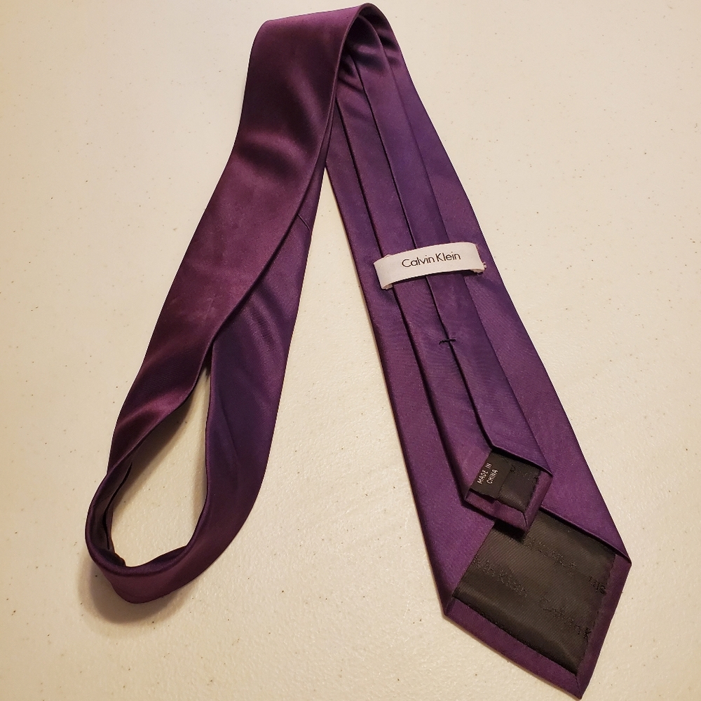 Calvin Klein Necktie Solid Purple Pattern Silk Ne… - image 5